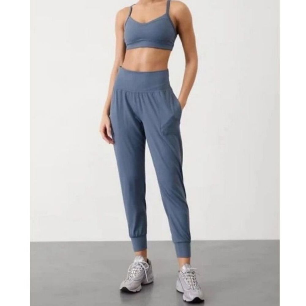 Athleta Salutation Jogger Pants Blue High Rise Stretch Pockets Women Size Large
